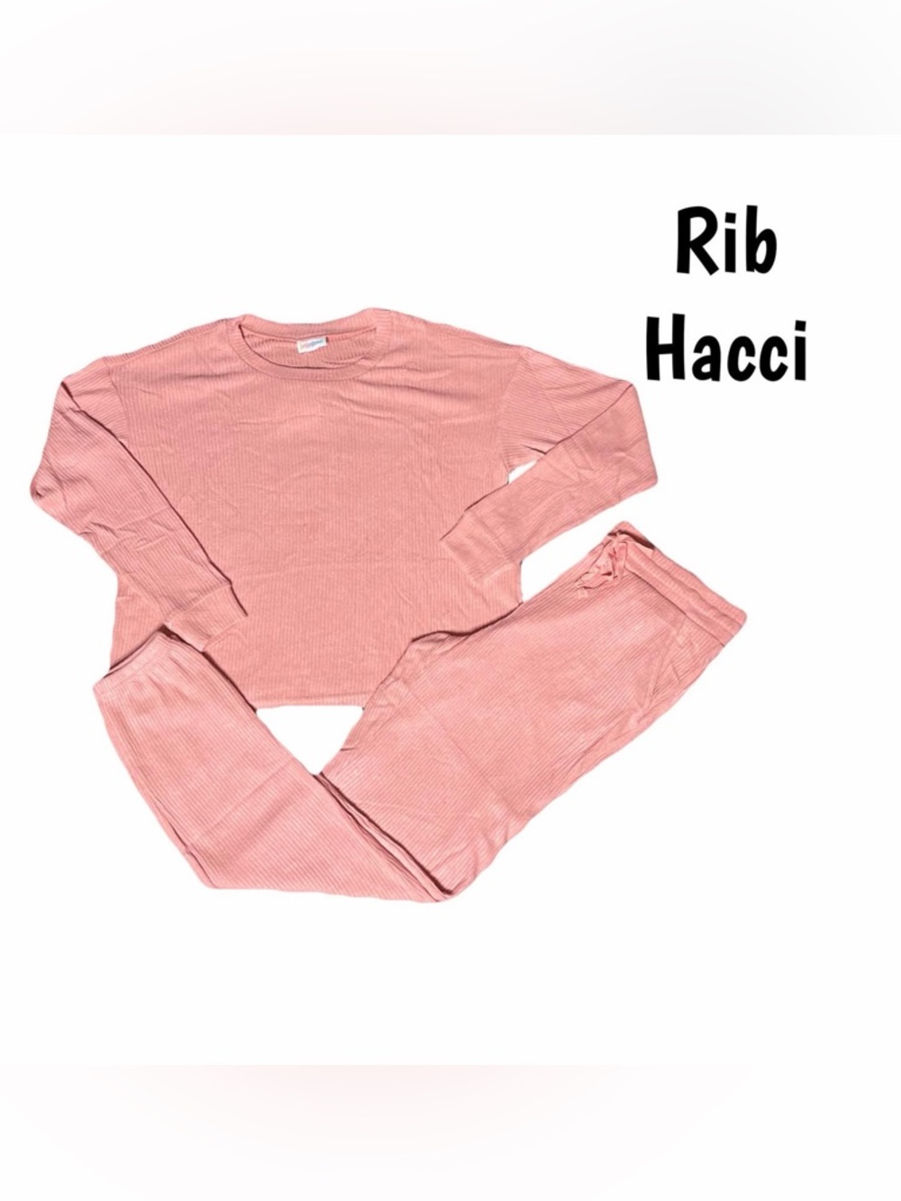 Ribbed Hacci Two-Piece Loungewear Set - peach Lulu